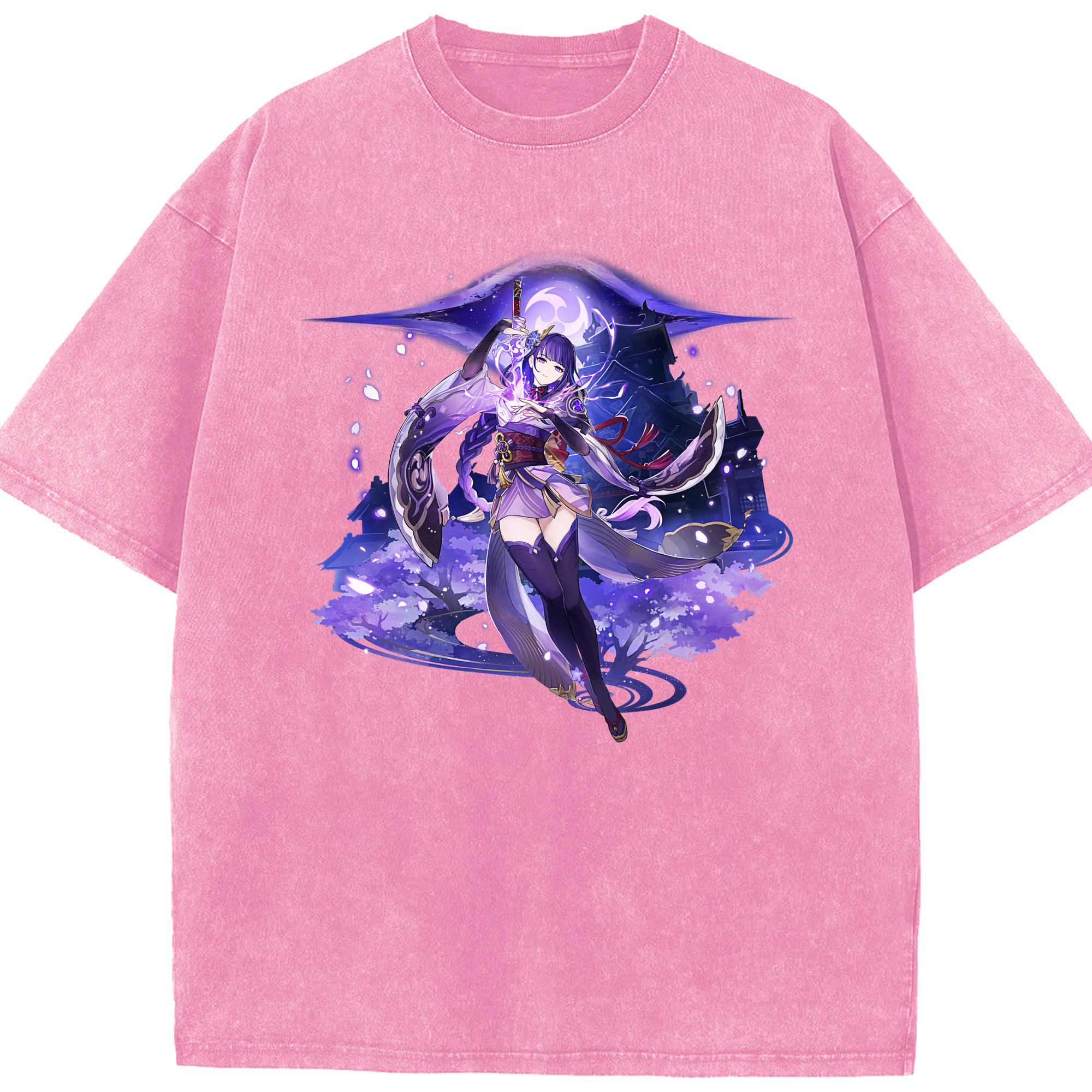 げんし神 雷電将軍 らいでんしょうぐん genshin Raiden Shogun 綿100% ヴィンテージ風 半袖Tシャツ（フロントプリント）